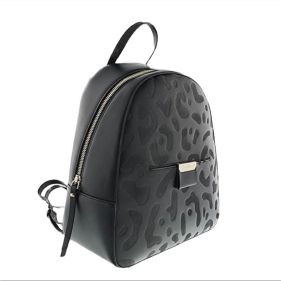 Roberto Cavalli Sofia Black Leather Leopard Print Mini Backpack Purse - Picture 1 of 13
